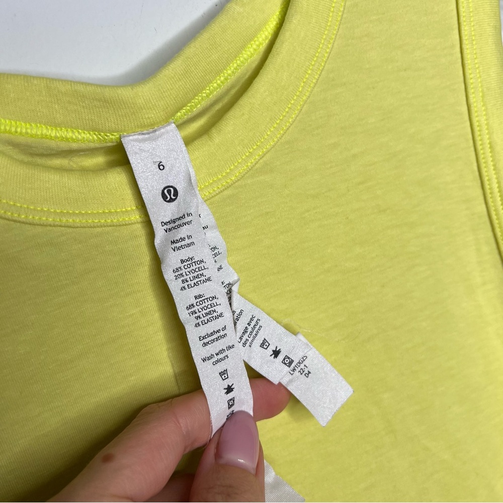 J13 LULULEMON Size 6 Electric Lemon Cotton-Blend TANK TOP Cropped Knit Women’s - Picture 4 of 8